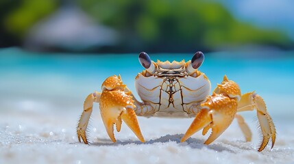 Horned ghost crab on the Maldives beach  perfect macro details : Generative AI