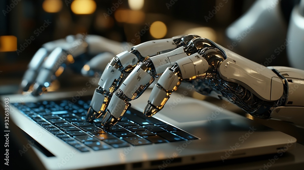 Poster AI technology Artificial Intelligence concept Businessman using the laptop AI Application technology management personal Business data education Banking Futuristic technology transform : Generative AI