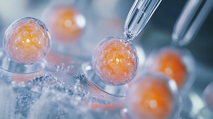 Stem cell research nuclear transfer being carried out on several embryonic stem cells for cloning : Generative AI