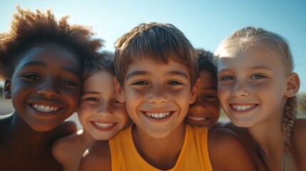 Obraz premium portrait of Group of young boys and girls together celebrating friendship and unity Multiracial group of people : Generative AI