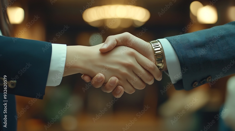 Aufkleber Trust handshake and business people in office for deal welcome or onboarding for b2b collaboration Partnership teamwork and shaking hands for agreement consulting or introduction in me : Generative AI