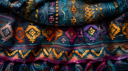 Colorful Abstract Textile Illustration with Fringes and Patterns