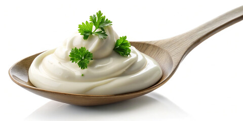 Sour cream in spoon, mayonnaise, and yogurt with clipping path