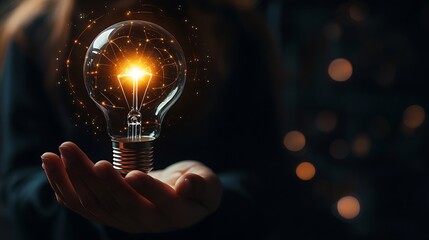 Man hand holding lightbulb with learning educate and graduation concept study knowledge to creative thinking idea and problem solving solution Elearning online education course degree  : Generative AI