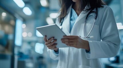 Women doctors and explain on tablet in hospital for patient information appointment and schedule Database medical and healthcare practitioner with technology for telehealth service and : Generative AI