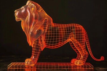 ai generative neon grid lion model
