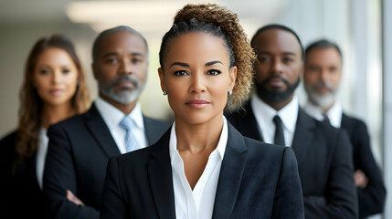 A diverse group of professionals in business attire.