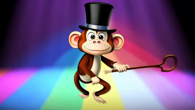 Cheerful Cartoon Monkey Performing Under Colorful Stage Lights Generative AI