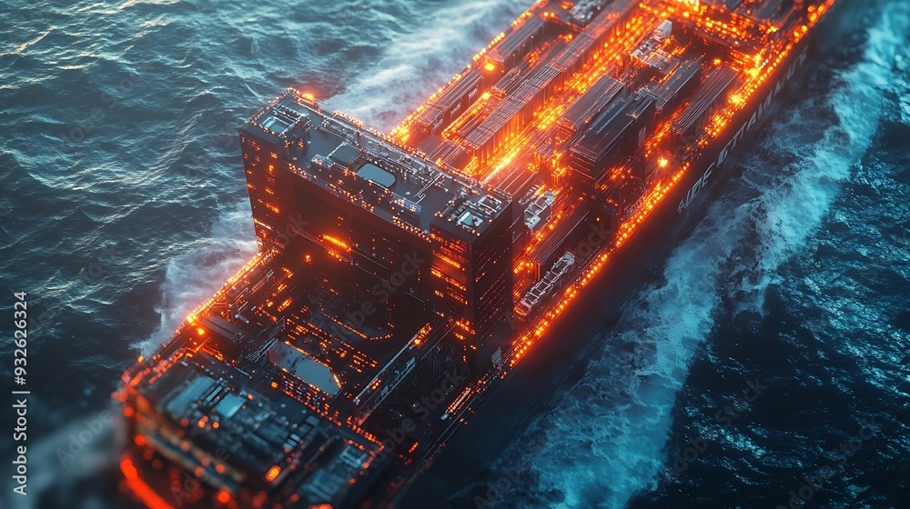 Poster Artificial intelligence container Ship wtih Earth Data science and big data technology for transportation logistics shipping tracker transportation computing analysing : Generative AI