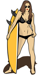 ladies surfing beach illustration design vector	art