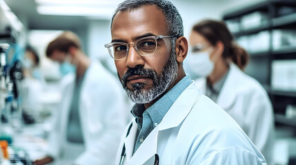 A focused healthcare professional in a laboratory setting.