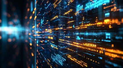 Image of mathematical equations and data processing over server room Global technology computing and digital interface concept digitally generated image : Generative AI