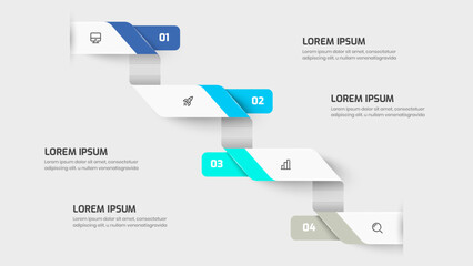 Business Infographic Template with Ribbon Style Icon and 4 Number Can be Used for Presentation