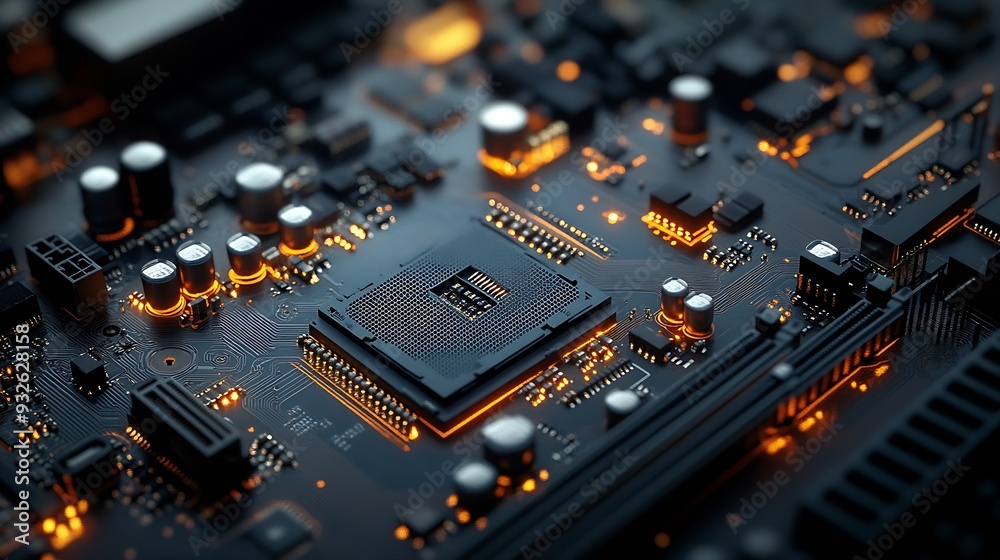 Poster concept  The motherboard in the picture is Brain Technology RAM Gaming This motherboard has chipset and supports 12th Core processors Generate AI : Generative AI