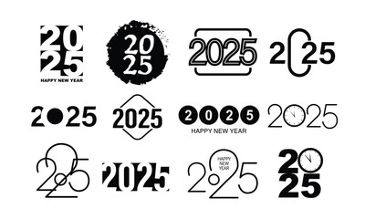 Trend collection of 2025 number design template. Modern 2025 New Year logo text design.