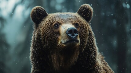 Fototapeta premium European brown bear in forest at summer : Generative AI