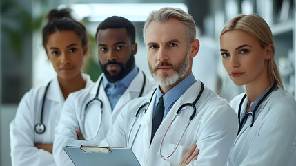 Fototapeta premium A group of diverse medical professionals in white coats.