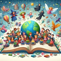 Obraz premium flat world book day illustration