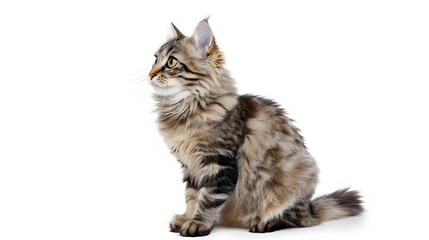 Obraz premium Grey stripped mixed-breed cat sitting, isolated on white. 