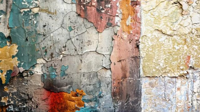 Urban Decay: A weathered brick wall reveals layers of history and time. Peeling paint and cracks create a captivating abstract composition, adding a touch of urban grit.  
