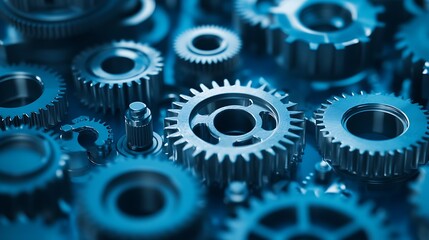 Metallic Gears Interlocking in a Blue Hues