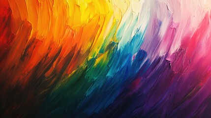 Abstract paint strokes in a rainbow of colors on a textured background.