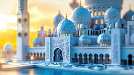 Obraz premium Islamic Mosque Rendered in Intricate 3D Paper Cut Design Artwork