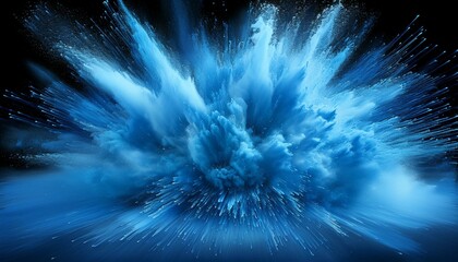 Fototapeta premium Electric blue powder explosion forming a circular blast, with streaks of color radiating fro