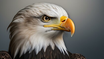 Obraz premium Portrait of a bald eagle with its head turned to the side, sharply detailed feathers and bea 