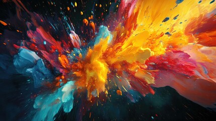 An abstract explosion of colors and shapes, creating a dynamic and energetic scene.
