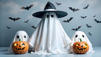 halloween background with pumpkin and bats