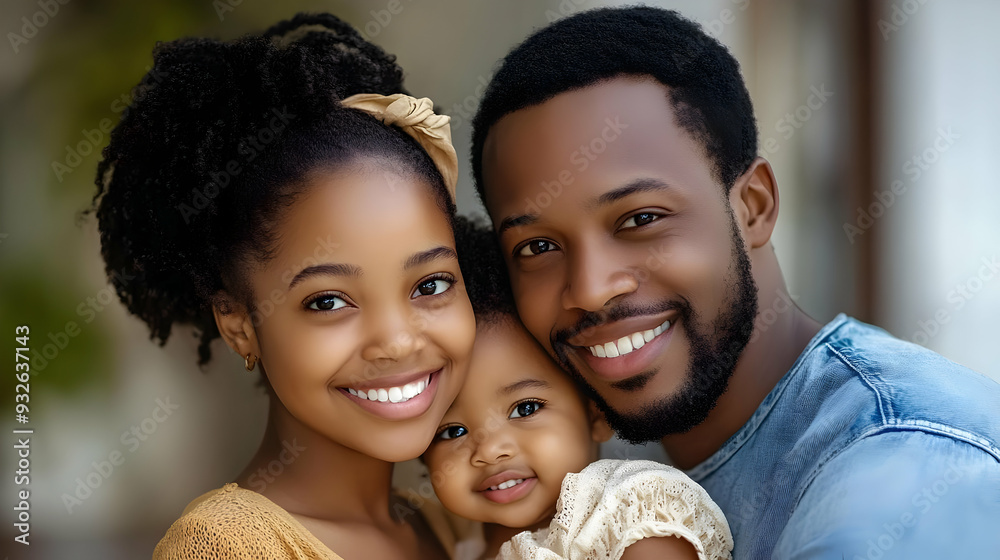 Sticker A joyful family portrait featuring parents with their child.