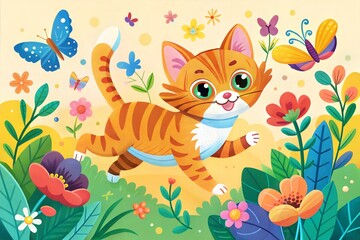Fototapeta premium cute cartoon tiger on the grass