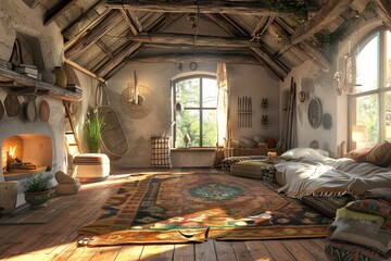 Cozy Rustic Attic Interior Design © fledermausstudio