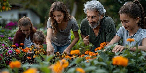 Family builds compost bin.