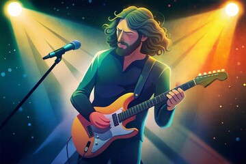 Obraz premium man playing guitar in concert. music festival