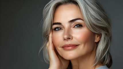 Naklejka premium A serene portrait of a woman with gray hair and soft features.