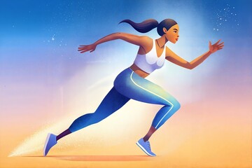 Fototapeta premium young athletic woman running on a beach, vector illustration