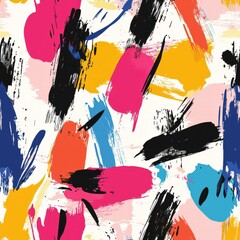 Seamless pattern of vibrant, contrasting abstract splashes with bold, graphic elements