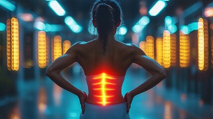 An image of a person lifting incorrectly, their lower back glowing red to highlight the injury caused.