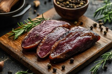 Smoked duck breast jerky perfect for snacking or as a meal