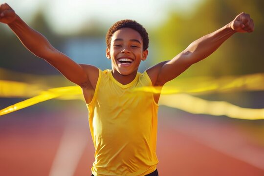 Teenage sprinter finishes first happy