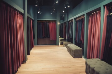 Fototapeta premium Unoccupied dressing rooms in trendy store with chic decor