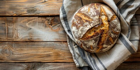 Sourdough Bread on a Rustic Wooden Surface