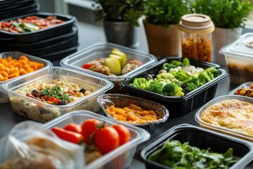 Various food containers on table