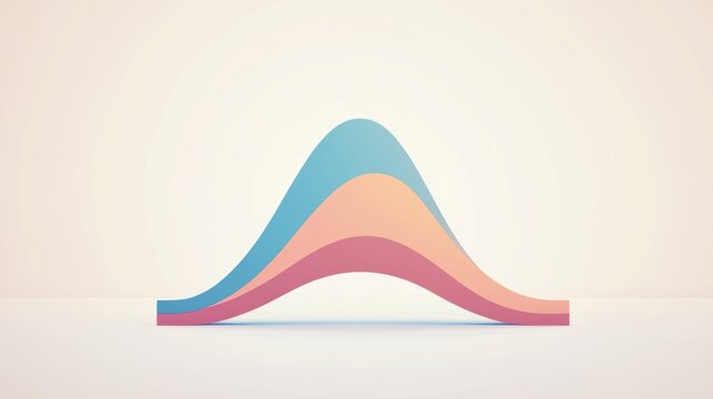 Colorful layered normal distribution graph illustration Abstract illustration of a normal distribution graph with colorful layered curves, representing statistical data distribution and analysis