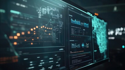 Obraz premium A digital interface displaying real-time tracking data, showing the status of shipments and delivery routes.