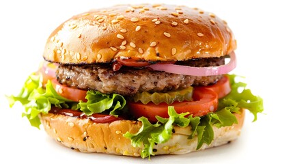 Juicy hamburger on white background. 