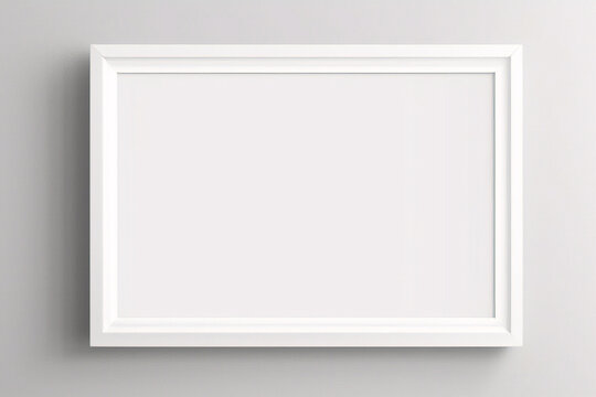 Imagen m&iacute;nima de marco cuadrado blanco vac&iacute;o simulada colgada sobre fondo de pared blanca con luz y sombra de ventana. aislar imagen	