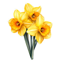 Fototapeta premium A close-up of vibrant yellow daffodils with rich orange centers isolated on transparency PNG background, perfect for use in floral designs, spring-themed projects, greeting cards